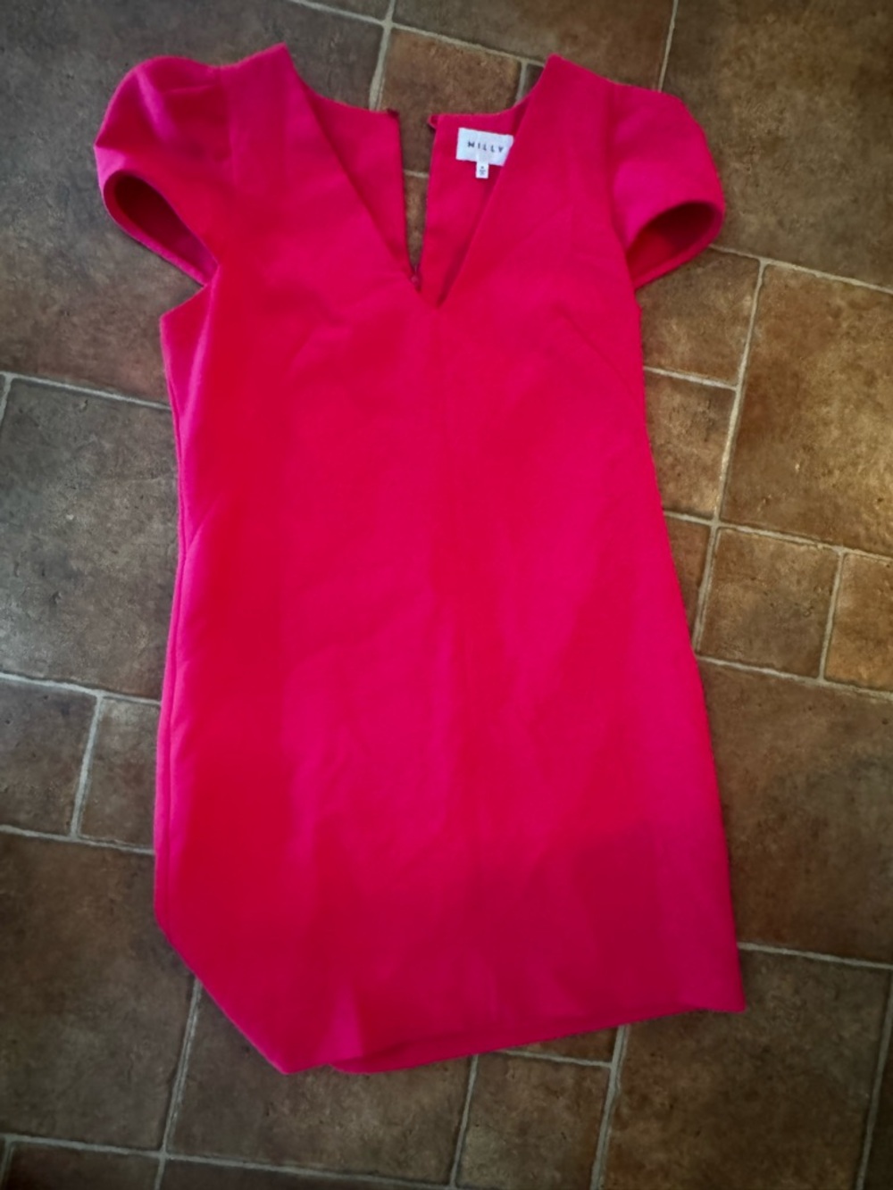 Milly Vibrant Pink V-Neck Cap Sleeve Dress